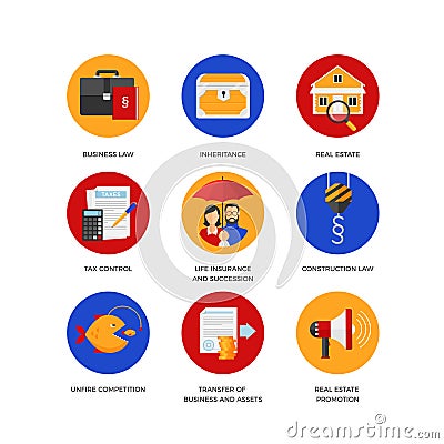 Set of icons for legal services company Vector Illustration