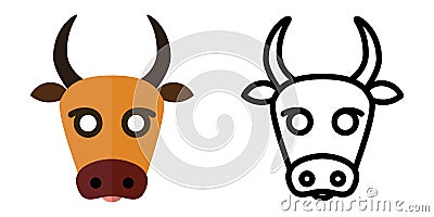 Set of icons - logos in linear and flat style The head of a cow. Vector illustration Vector Illustration