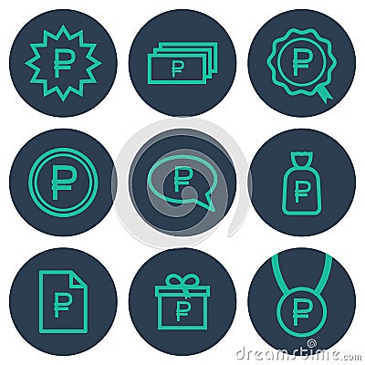 Set of icons about money with ruble symbols Vector Illustration