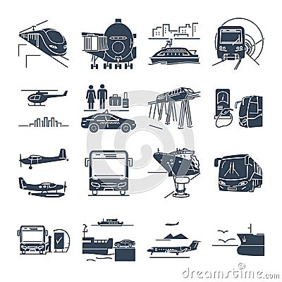 Set of icons passenger transportation, bus Vector Illustration