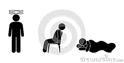 Set of icons, a person is ill, illustration of dizziness, weakness, fainting Vector Illustration