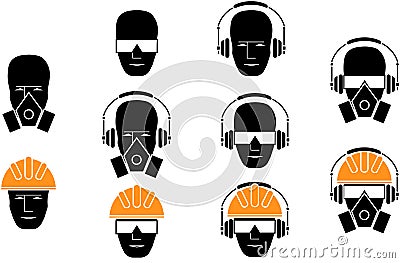 Set of icons personal protective equipment on head Vector Illustration