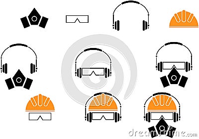 Set of icons personal protective equipment Vector Illustration