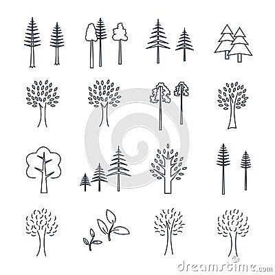 Set of icons pine and deciduous trees Vector Illustration