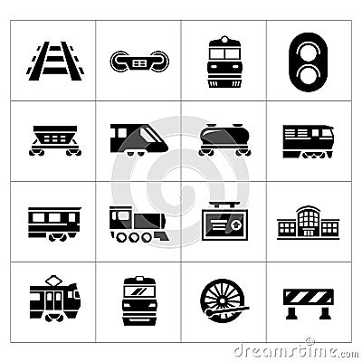 Set icons of railroad and train Vector Illustration