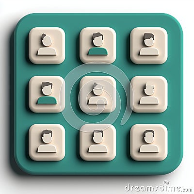 set of icons representing user profiles arranged in grid layout, featuring various simplified human figures. This design is ideal Stock Photo