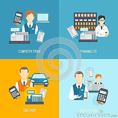 Set icons salesman flat Vector Illustration