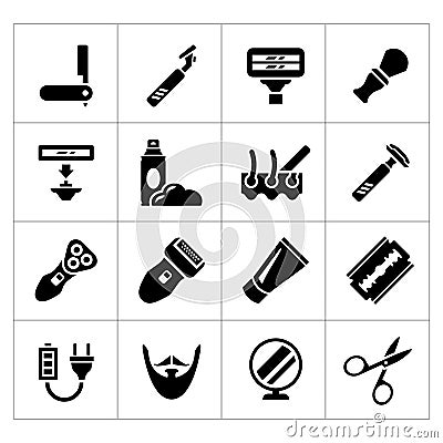 Set icons of shave, barber equipment and accessories Vector Illustration