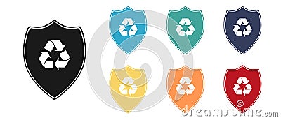 Set of icons. Shield icon recycling line symbol. Environmental protection sign. Web design Stock Photo