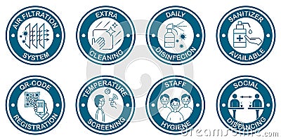 Set of icons, signs with covid-19 preventive protective measures Vector Illustration