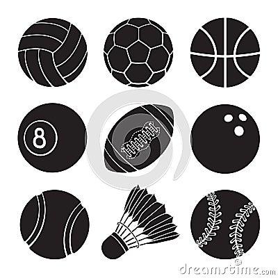 Set of icons silhouettes of sports balls Vector Illustration