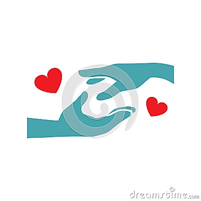 The picture of a male and female hand against the background of hearts Stock Photo