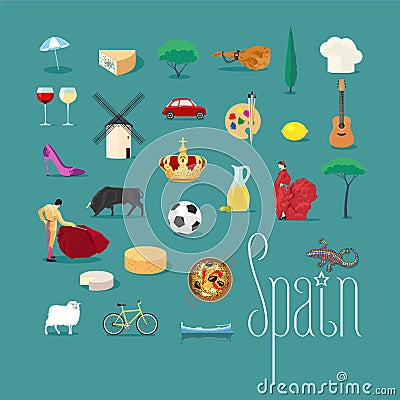 Set of icons with Spanish landmarks in vector Vector Illustration