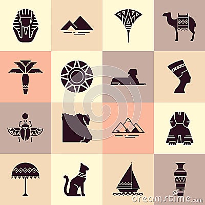 Set of icons in the style of flat design on the theme of Egypt. Vector Illustration