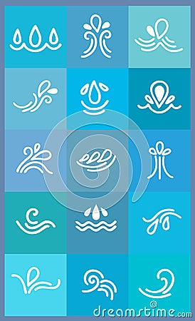 Set icons, stylized waves and drops Vector Illustration