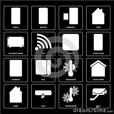 Set of Cctv, Temperature, Home, Thermostat, Intercom, Switch, Ai Vector Illustration