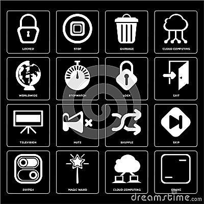 Set of Frame, Cloud computing, Switch, Shuffle, Television, Lock Vector Illustration