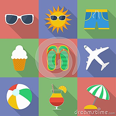 Set of icons of Summer travel theme. Vector Illustration