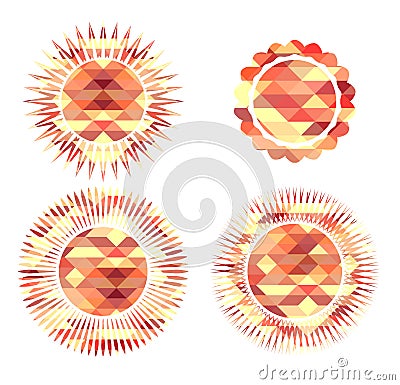 Set of icons suns consisting of polygonal elements. Vector Illustration