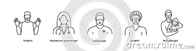 A set of icons for a surgeon and neonatologist, a gynecologist and an obstetrician. Vector Illustration