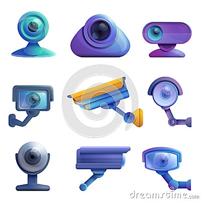 Set of icons of surveillance cameras and webcams Vector Illustration