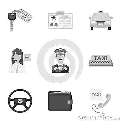 Set of icons about the taxi. A call taxi driver, Parking. Transportation around the city.Taxi icon in set collection on Vector Illustration