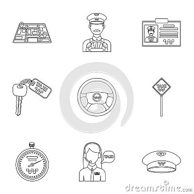 Set of icons about the taxi. A call taxi driver, Parking. Transportation around the city.Taxi icon in set collection on Vector Illustration