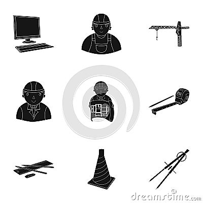 A set of icons on the theme of construction and architects. Builders, architects, and subjects for construction Vector Illustration