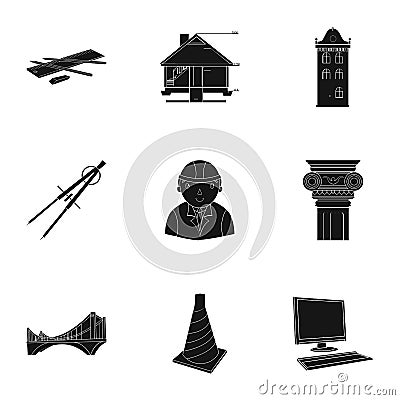 A set of icons on the theme of construction and architects. Builders, architects, and subjects for construction Vector Illustration