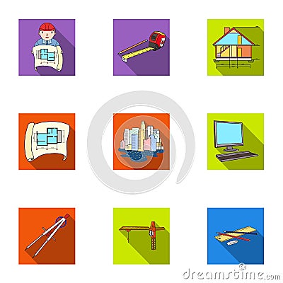 A set of icons on the theme of construction and architects. Builders, architects, and subjects for construction Vector Illustration