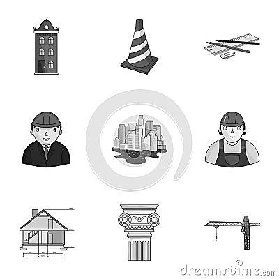 A set of icons on the theme of construction and architects. Builders, architects, and subjects for construction Vector Illustration