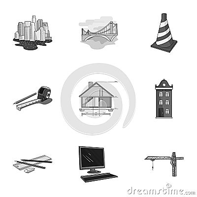 A set of icons on the theme of construction and architects. Builders, architects, and subjects for construction Vector Illustration