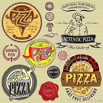 Set of icons on theme a pizza delivery restaurant Stock Photo