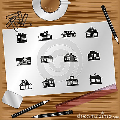 Set of icons on the theme of private homes. Vector Illustration