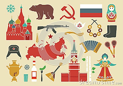Set of icons on the theme of Russia Vector Illustration