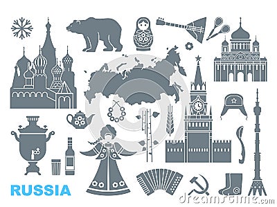 Set of icons on the theme of Russia Vector Illustration