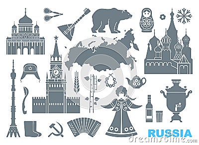 Set of icons on the theme of Russia Vector Illustration