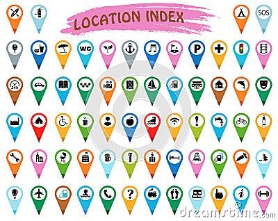 A set of icons for travel to different cities and the destination of certain places Vector Illustration