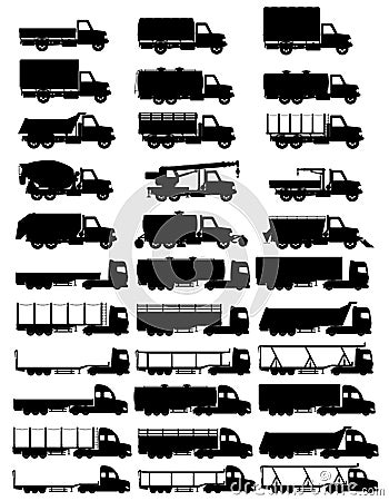 set icons trucks semi trailer black silhouette vector illustration Vector Illustration