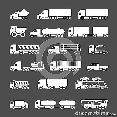 Set icons of trucks, trailers and vehicles Vector Illustration