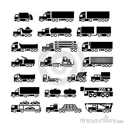 Set icons of trucks, trailers and vehicles Vector Illustration