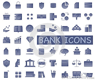 A set of icons used in the banking system. Finance and everything connected with them. Light blue gradient Vector Illustration