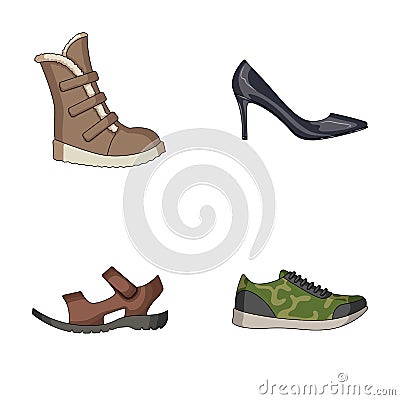 A set of icons on a variety of shoes.Different shoes single icon in cartoon style vector web symbol stock illustration. Vector Illustration