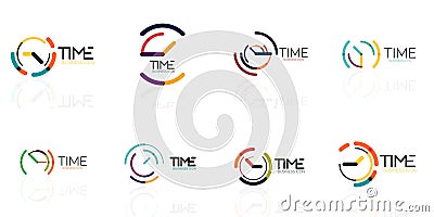 Set of icons, vector abstract logo idea, time concept or clock business icon. Creative logotype design template Vector Illustration