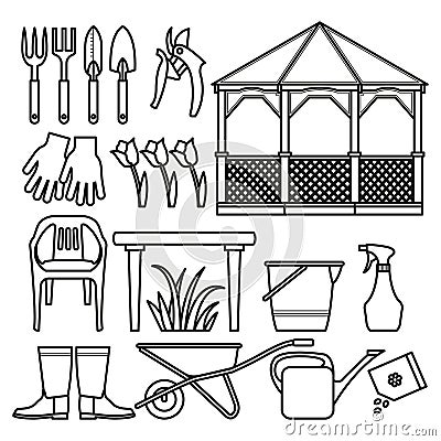 Set of icons for a vegetable garden. Vector Illustration