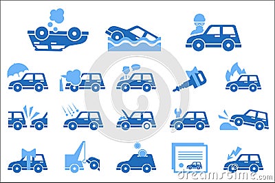 Flat vectoe set of icons on vehicle insurance theme. Safety and protection of car. Elements for website, mobile app Vector Illustration