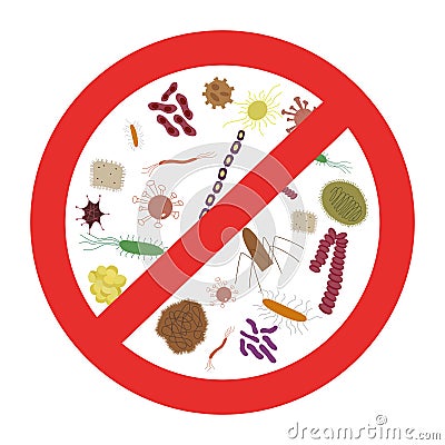 A set of icons for viral bacteria. Cartoon illustration. Microorganisms of the Bacillus. Stop germs. Vector Cartoon Illustration