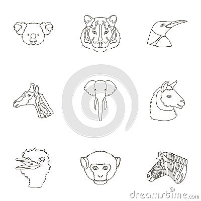 A set of icons of wild animals. Predatory and peaceful wild animals.Realistic animal icon in set collection on outline Vector Illustration