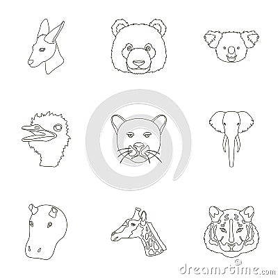 A set of icons of wild animals. Predatory and peaceful wild animals.Realistic animal icon in set collection on outline Vector Illustration