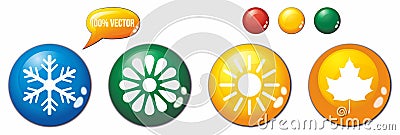 Set of icons for winter, spring, summer, and autumn. All seasons of the year. Bright three-dimensional images. Vector Illustration